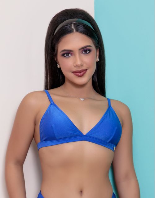 B302 - Sutiã Cortininha com Bojo Triângulo Maiza com Base e Regulagem (Tecido metalizado).