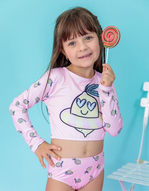 B247 - Biquini infantil cropped manga longa.