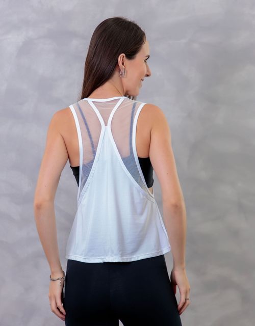 F399 - Regata cavada fitness com detalhe em tule nas costas.