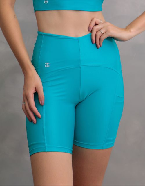 F365F - Short fitness cos alto com bolso lateral,forrado.