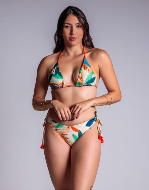 Biquini cortininha ou bojo triangulo dupla face  + Calcinha de amarrar na lateral, fio duplo.