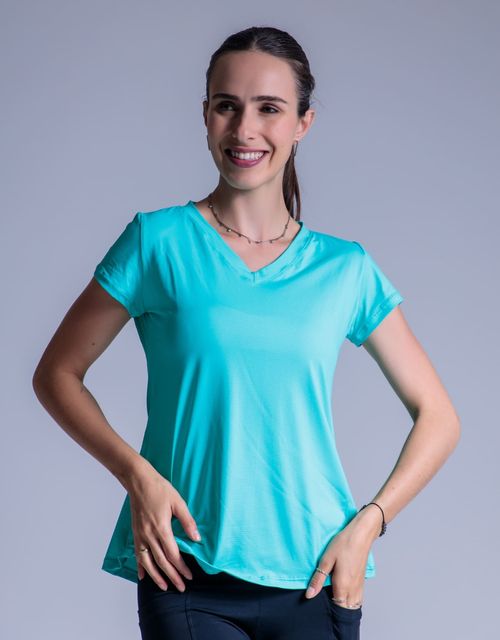 F139 - Blusa Manga Curta Baby Look com Decote em V.