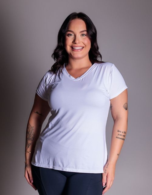 F139 - Blusa Manga Curta Baby Look com Decote em V.
