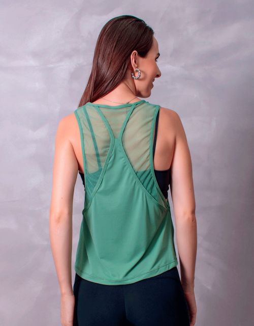 F399 - Regata cavada fitness com detalhe em tule nas costas.