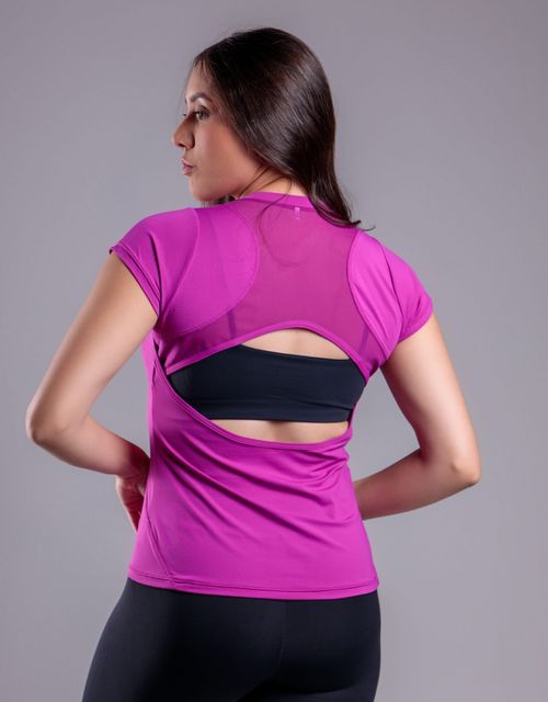 F389 - Blusa Feminina Manga Curta com Abertura nas Costas.