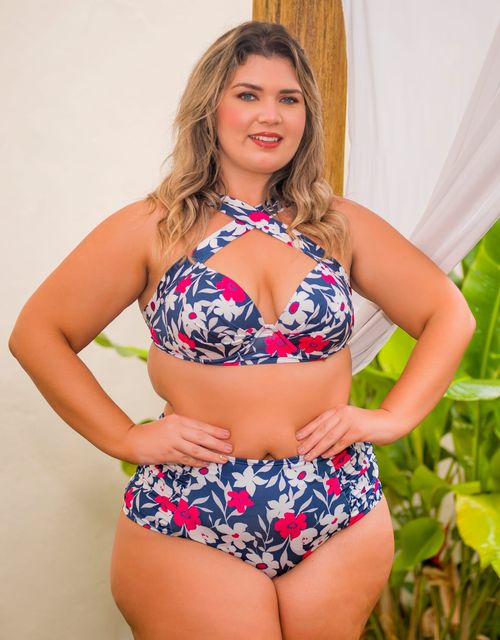 B096 - Calcinha hot pant bumbum largo, franzida na lateral.