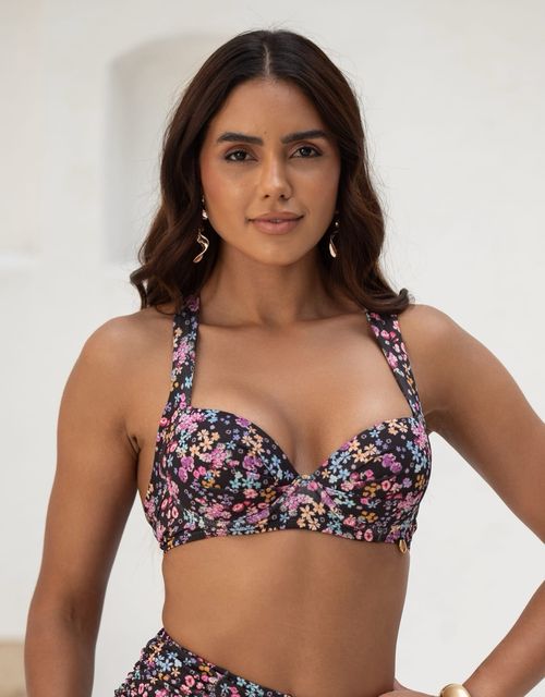 B072SE - Sutiã Estruturado com Bojo e Base, Alças Cruzadas nas Costas, tecido seashore