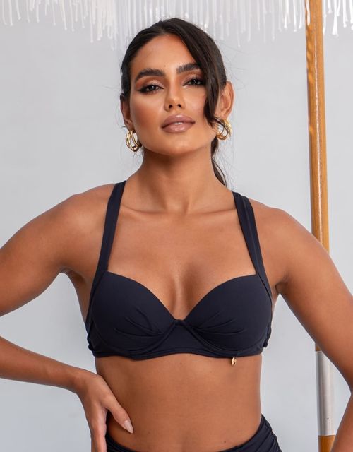 B072S-Sutiã Estruturado com Bojo e Base, Alças Cruzadas nas Costas