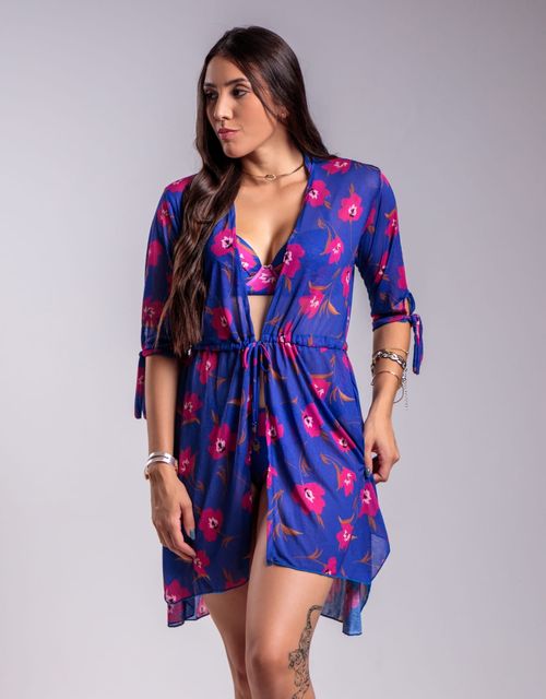 B472 - Saida de praia curta aberta, com amarração na cintura.