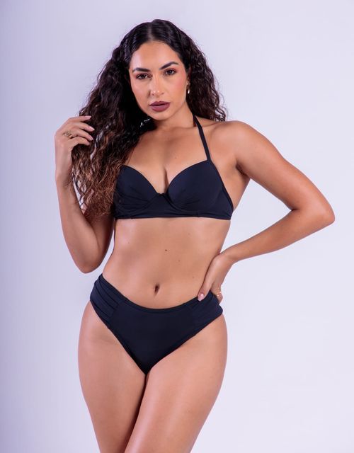 Sutiã com alças finas e base + Calcinha tanga com pala larga e franzida