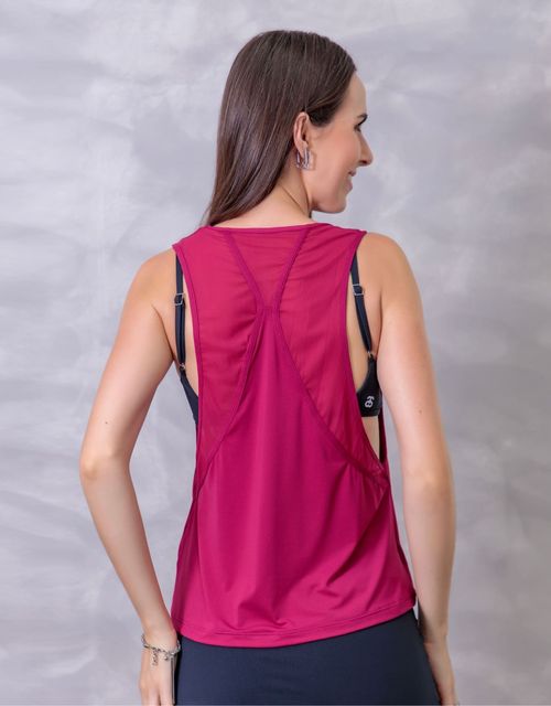 F399 - Regata cavada fitness com detalhe em tule nas costas.
