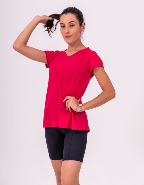 F139 - Blusa Manga Curta Baby Look com Decote em V.